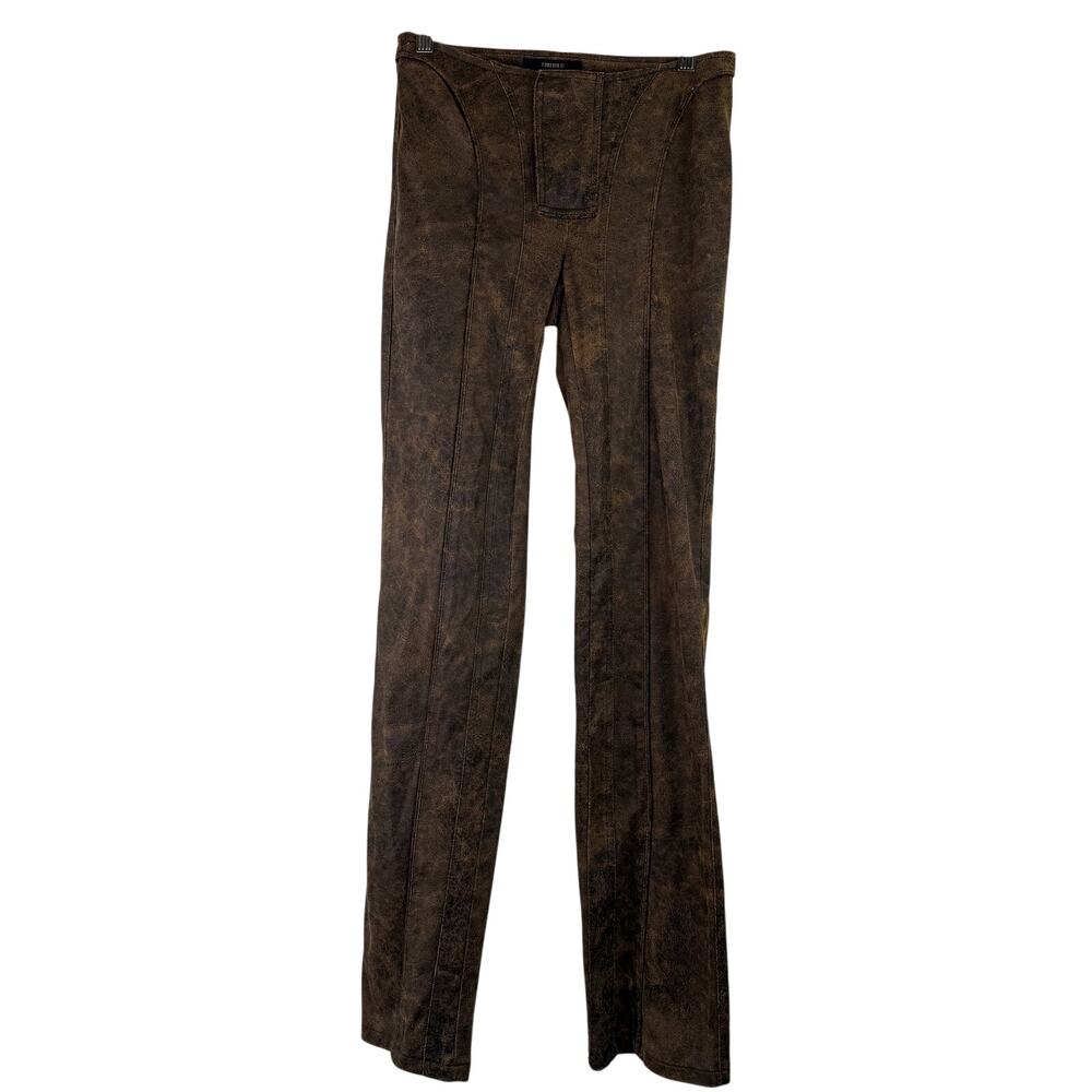 Forever 21 Women's Brown Faux Leather Flare Leggings Pants Size XS